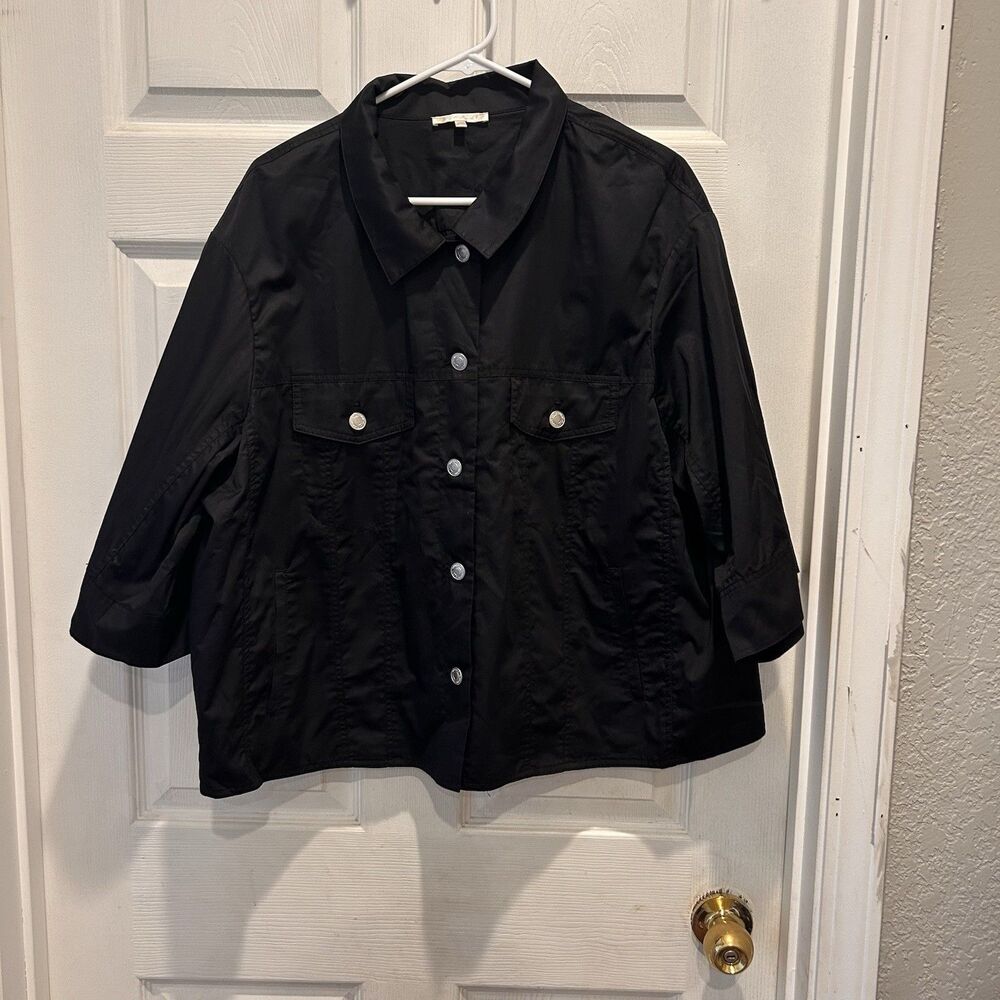 GOLD HAWK Ruffle Back Button Down Shirt Jacket Black Cotton Poplin Size Large‎